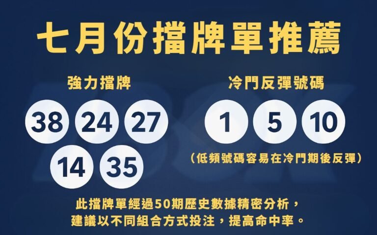 2025年最新今彩539熱門號碼分析及7月擋牌單推薦：掌握中獎秘訣，提升致富機會 ｜78ok娛樂會員專屬