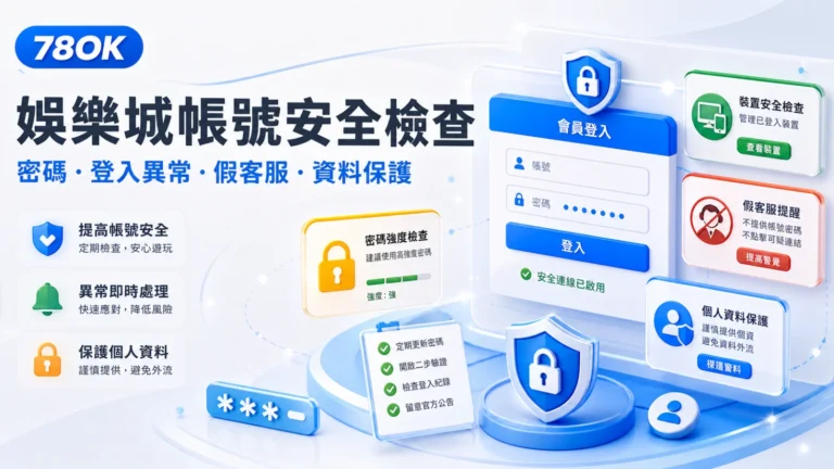 78OK 娛樂城帳號安全檢查，包含密碼、登入異常、假客服與資料保護