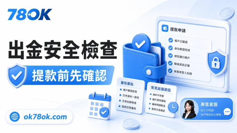 78OK出金安全檢查|提款流程、審核重點與常見延遲原因 12 cashout guide cover withdrawal safety
